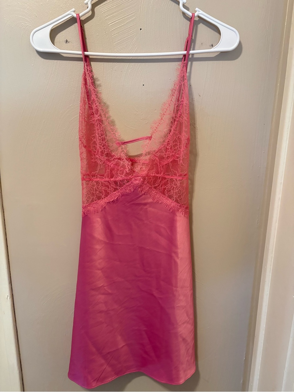 Victoria's Secret Hot Pink Lace Satin Chemise